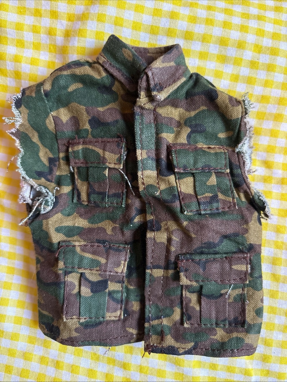Doll vintage Camo Utility Vest - Green Brown Woodland Print